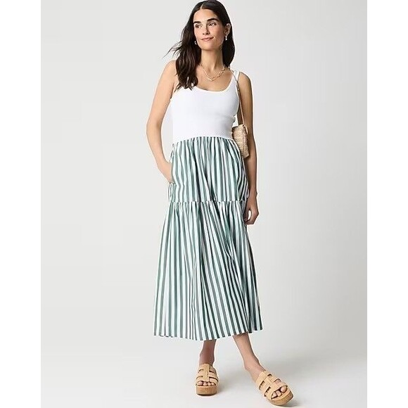 J. Crew Dresses & Skirts - J.CREW Petite Striped Tiered Knit Mixy Dress PM Green Fern Canyon White NWT B74